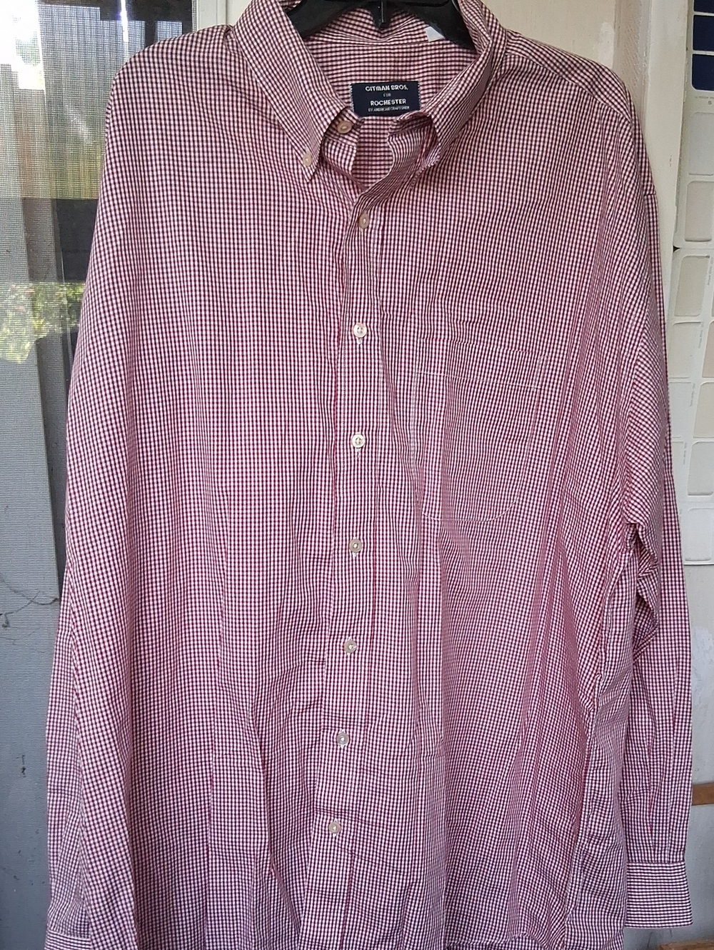 Vintage Mens Gitman Brothers Red and White Gingham Button-Down Shirt 2XT